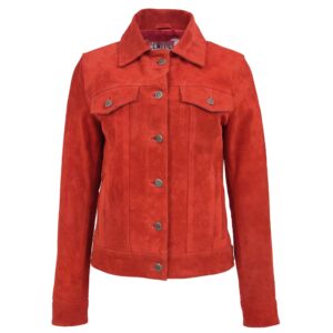 Alma Damen Velourslederjacke im Trucker-Stil Rot