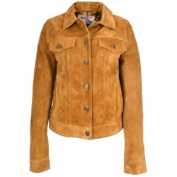 Alma Damen Velourslederjacke im Trucker-Stil Tan