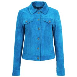 Damen Velourslederjacke Trucker-Stil Blau