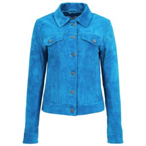Damen Velourslederjacke Trucker-Stil Blau