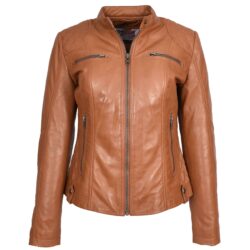 Damen Bikerjacke aus Glattleder in Hellbraun Fiona