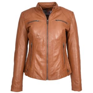 Damen Bikerjacke aus Glattleder in Hellbraun Fiona