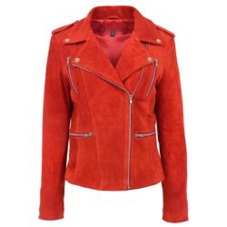 Skylar Damen Bikerjacke aus Veloursleder in Rot