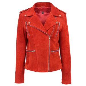 Skylar Damen Bikerjacke aus Veloursleder in Rot